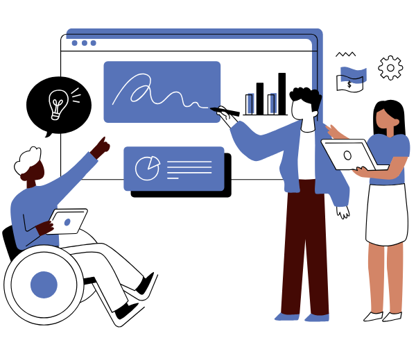 Illustration of people working with SEO tools